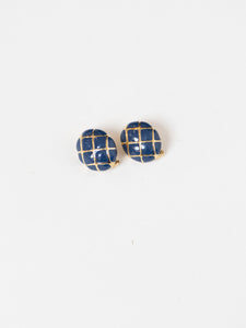 Vintage x Gold, Blue Cross Oval Clip-ons