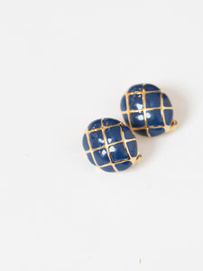 Vintage x Gold, Blue Cross Oval Clip-ons