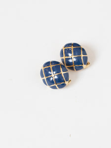 Vintage x Gold, Blue Cross Oval Clip-ons