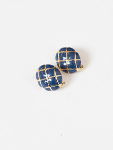 Vintage x Gold, Blue Cross Oval Clip-ons