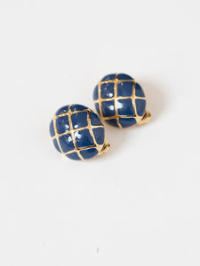 Vintage x Gold, Blue Cross Oval Clip-ons