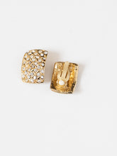 Load image into Gallery viewer, Vintage x Chunky Gold-Plated Rhinestone Rectangle Clip-ons