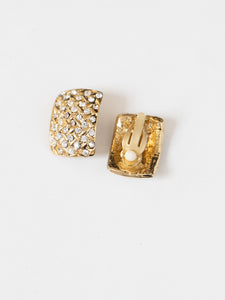 Vintage x Chunky Gold-Plated Rhinestone Rectangle Clip-ons