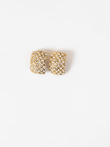Vintage x Chunky Gold-Plated Rhinestone Rectangle Clip-ons