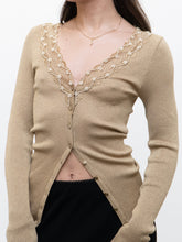 Load image into Gallery viewer, Vintage x Made in Italy x Deadstock Beige Glitter Beaded Cardigan (XS, S)