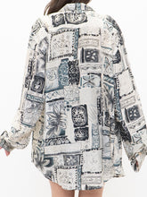 Load image into Gallery viewer, Vintage x Cream, Teal Patterned Oversized Silk Buttonup (XS-XL)