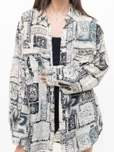 Load image into Gallery viewer, Vintage x Cream, Teal Patterned Oversized Silk Buttonup (XS-XL)