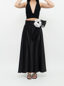 Vintage x Black & White Satin Flower Skirt (XS, S)