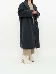 Vintage x Grey Wool Leather Trimmed Coat (S, M)