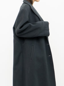 Vintage x Grey Wool Leather Trimmed Coat (S, M)