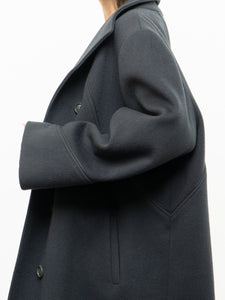 Vintage x Grey Wool Leather Trimmed Coat (S, M)