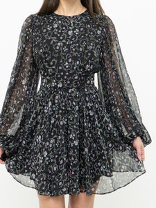 TED BAKER x Black Floral Draped Mini Dress (M)