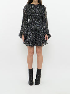 TED BAKER x Black Floral Draped Mini Dress (M)