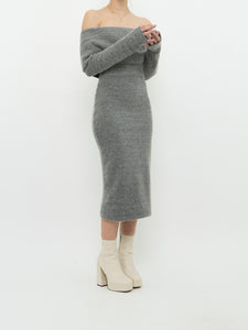 J.O.A. x Grey Angora Blend Off-Shoulder Dress (XS, S)