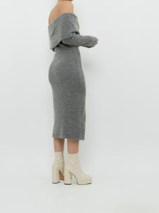 J.O.A. x Grey Angora Blend Off-Shoulder Dress (XS, S)