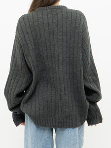 Vintage x Dark Grey Oversized Cable-knit Sweater (XS-L)