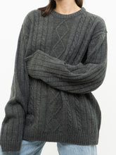Load image into Gallery viewer, Vintage x Dark Grey Oversized Cable-knit Sweater (XS-L)