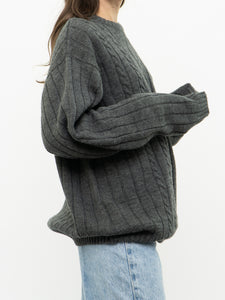 Vintage x Dark Grey Oversized Cable-knit Sweater (XS-L)