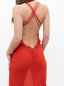 Vintage x Made in Brazil x Red Low-back Sheer Slip Dress (S, M)