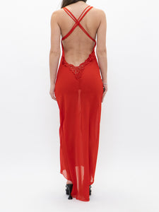 Vintage x Made in Brazil x Red Low-back Sheer Slip Dress (S, M)