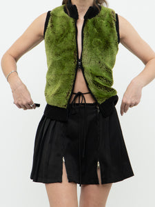 Vintage x Black, Green Faux Fur Double-Zip Knit Vest (M)