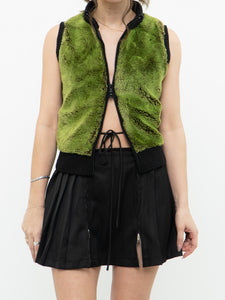 Vintage x Black, Green Faux Fur Double-Zip Knit Vest (M)