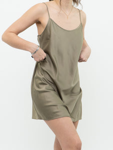 Vintage x JACOB Olive Green Silk-feel Mini Slip Dress (S)