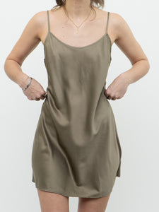 Vintage x JACOB Olive Green Silk-feel Mini Slip Dress (S)