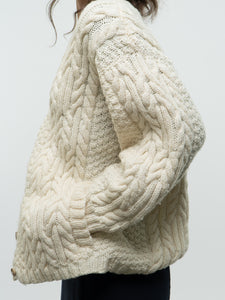 Vintage x Handmade Cream Cable Knit Cardigan (XS-M)