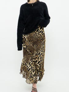 Vintage x Made in Canada x JOSEPH RIBKOFF Leopard Print Frilly Chiffon Dress (M)