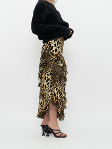 Vintage x Made in Canada x JOSEPH RIBKOFF Leopard Print Frilly Chiffon Dress (M)