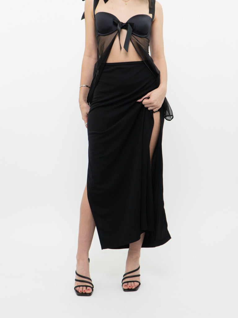 Vintage x Garage Black Slit Stretch Skirt (L-XL)