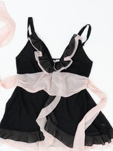 Load image into Gallery viewer, Vintage x LA SENZA Black, Pink Sheer Frilly Slip Dress (L, XL)