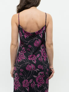 Vintage x Black, Pink Rose Cowl Neck Dress (L)