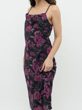 Load image into Gallery viewer, Vintage x Black, Pink Rose Cowl Neck Dress (L)