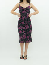 Load image into Gallery viewer, Vintage x Black, Pink Rose Cowl Neck Dress (L)