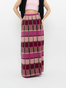 Vintage x Pink Plaid Knit Maxi Skirt (XS-M)