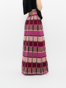 Vintage x Pink Plaid Knit Maxi Skirt (XS-M)