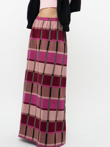 Vintage x Pink Plaid Knit Maxi Skirt (XS-M)