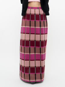 Vintage x Pink Plaid Knit Maxi Skirt (XS-M)