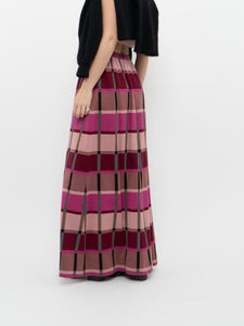 Vintage x Pink Plaid Knit Maxi Skirt (XS-M)