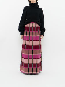 Vintage x Pink Plaid Knit Maxi Skirt (XS-M)