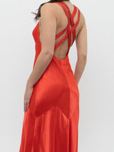 Load image into Gallery viewer, Vintage x Orange, Red Satin Beaded Gown (XS)