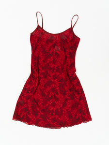 Vintage x Red Mesh Floral Slip Dress (S, M)