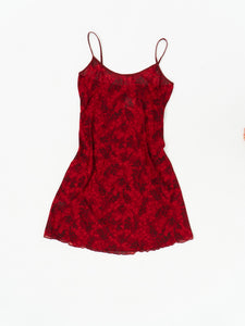 Vintage x Red Mesh Floral Slip Dress (S, M)