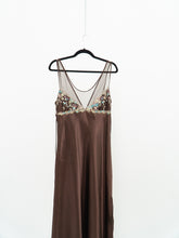 Load image into Gallery viewer, Vintage x LINDA Brown Floral Satin Mesh Dress (M, L)