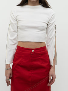 Vintage x White Zipper Long Sleeve Crop (XS-M)