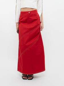 Vintage x Made in USA x Red Denim Stitched Maxi Skirt (M)