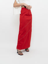 Load image into Gallery viewer, Vintage x Made in USA x Red Denim Stitched Maxi Skirt (M)