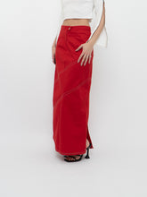 Load image into Gallery viewer, Vintage x Made in USA x Red Denim Stitched Maxi Skirt (M)